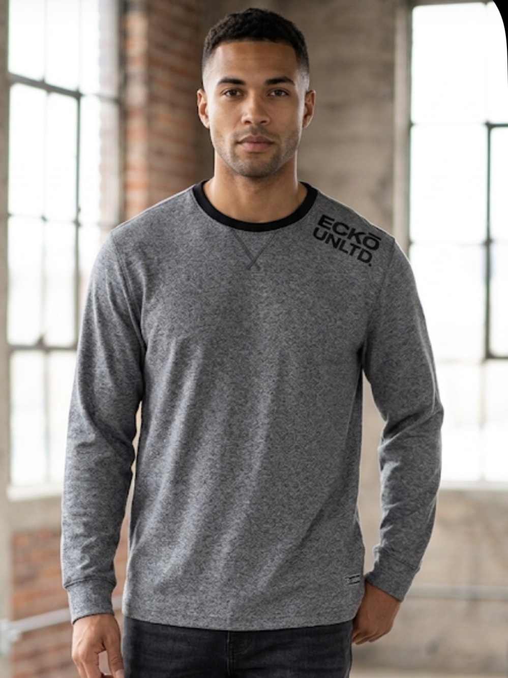 Ecko Unlimited Charcoal Long Sleeve Crewneck